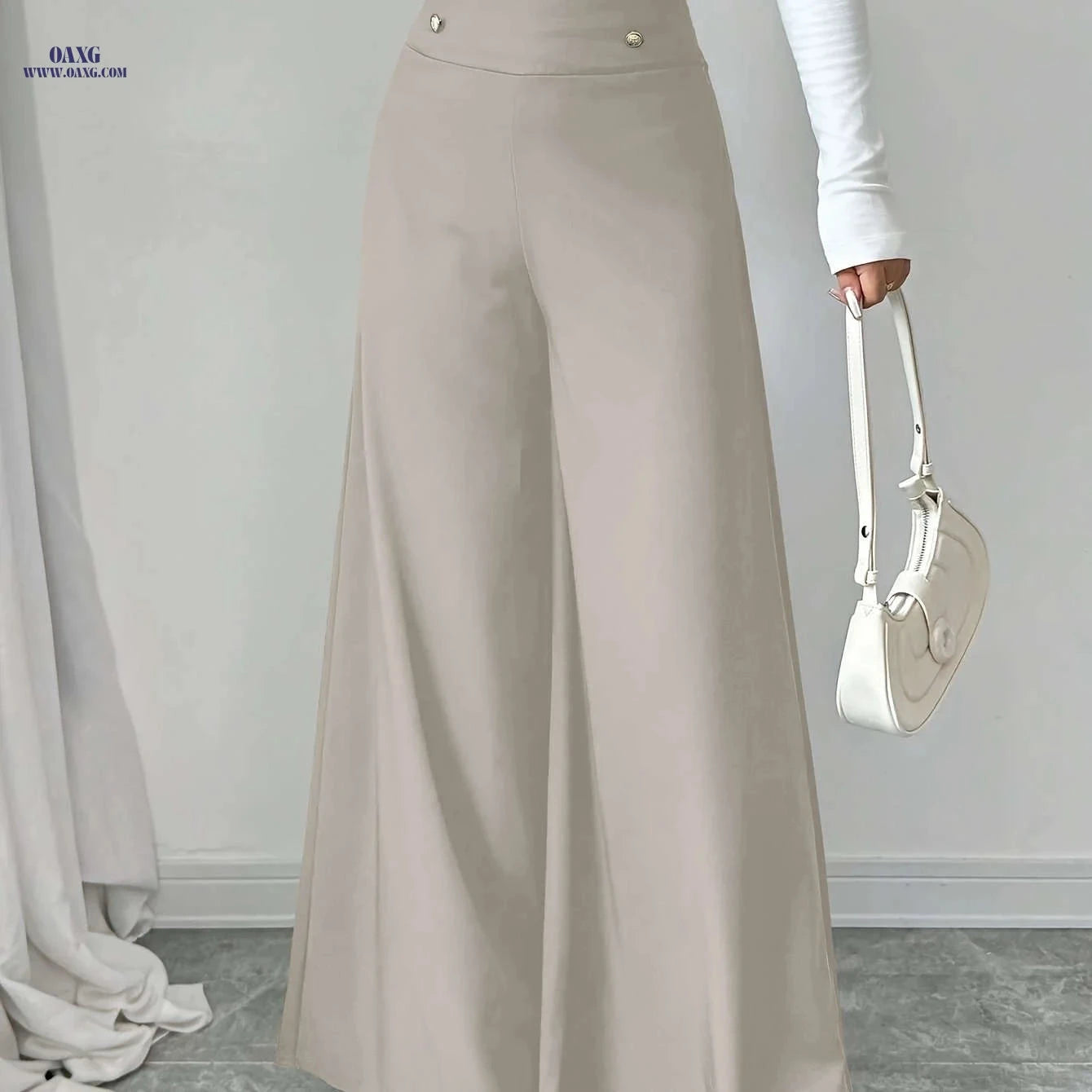 Philrey High-Waisted Black Wide-Leg Pants - Elegant Office Attire   OAXG crimson / XS