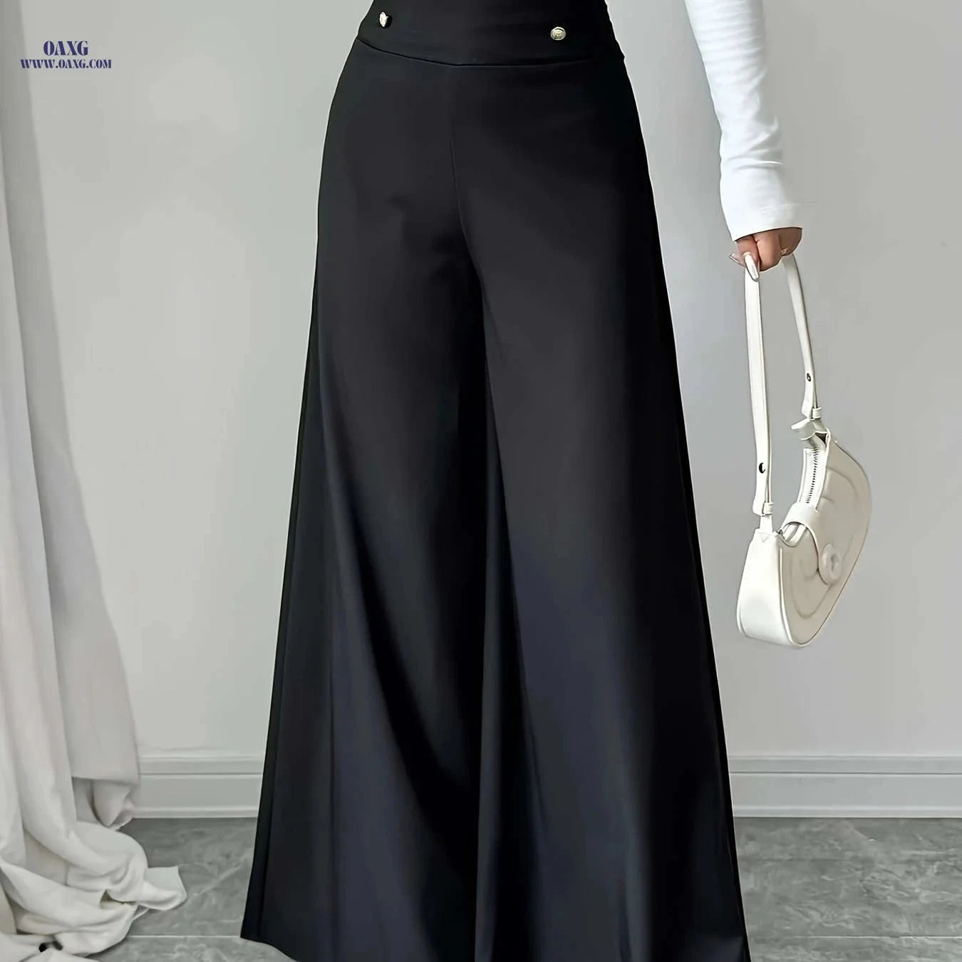 Philrey High-Waisted Black Wide-Leg Pants - Elegant Office Attire   OAXG crimson / XS