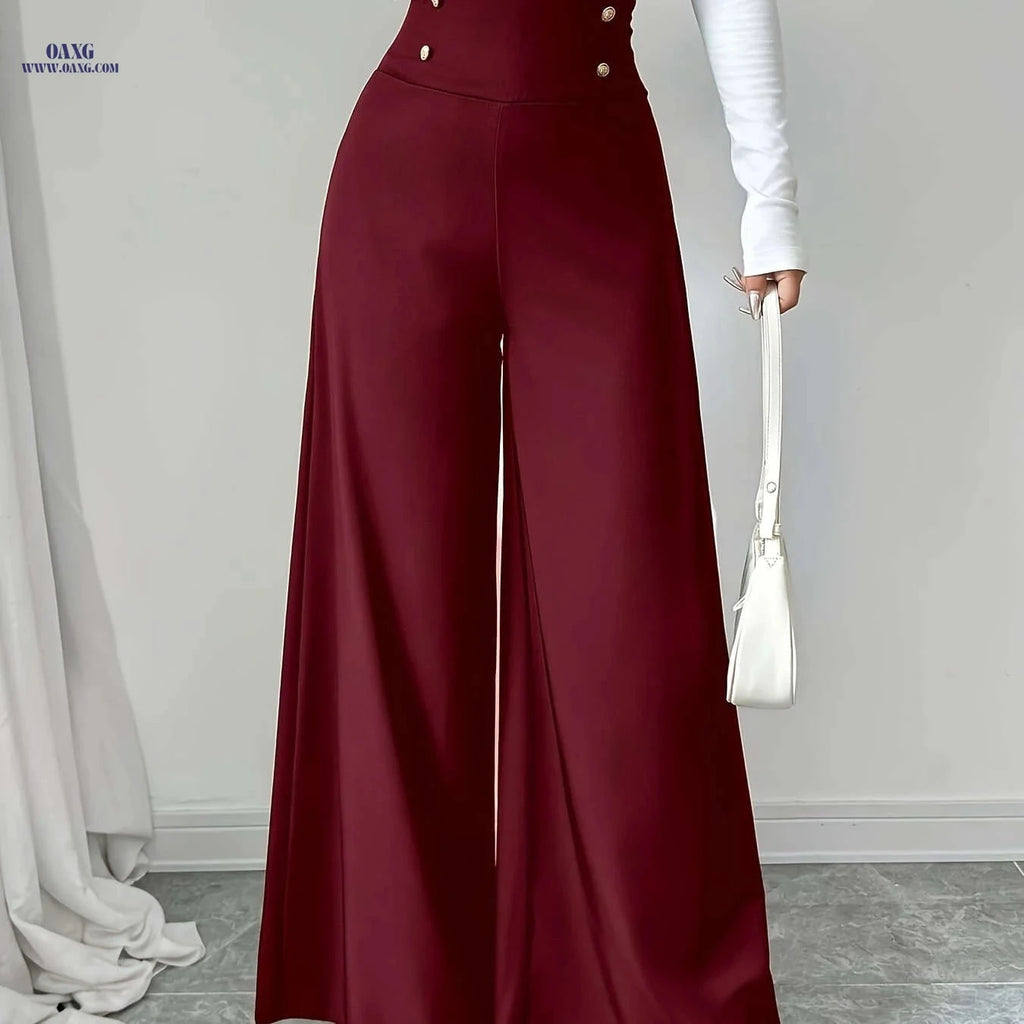 Philrey High-Waisted Black Wide-Leg Pants - Elegant Office Attire   OAXG crimson / XS