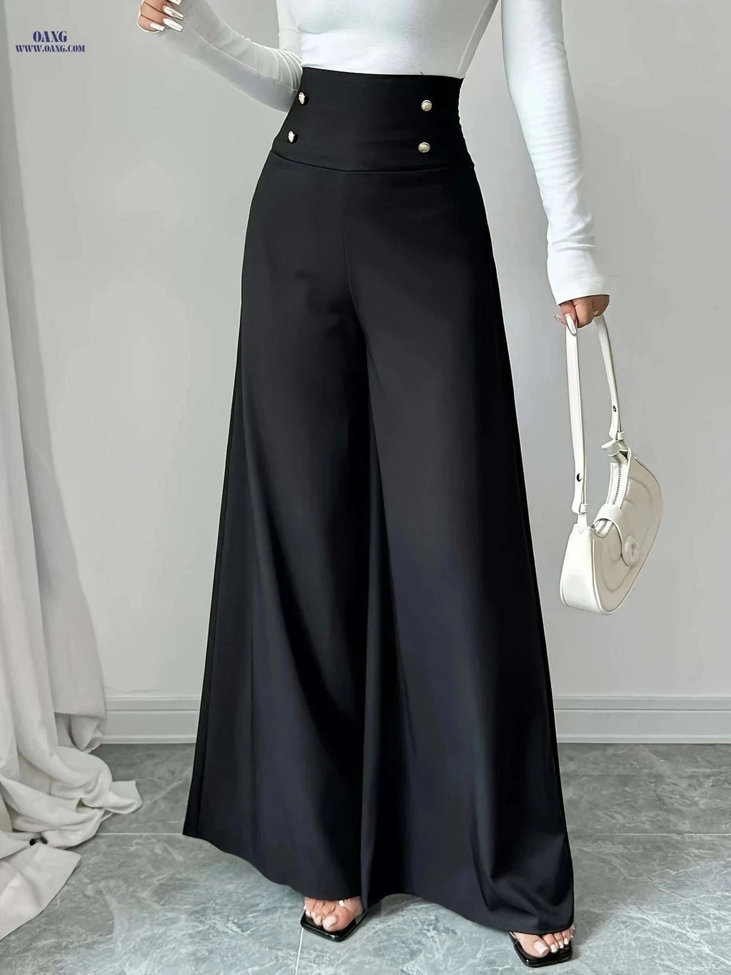 Philrey High-Waisted Black Wide-Leg Pants - Elegant Office Attire   OAXG 