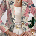 Pink Long-Sleeve Women's Coat - Elegant Floral Design for Autumn   OAXG Mixed Color / S