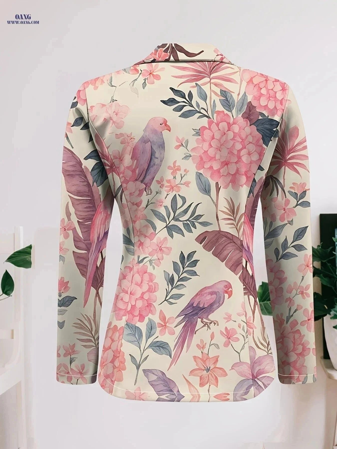 Pink Long-Sleeve Women's Coat - Elegant Floral Design for Autumn   OAXG Mixed Color / S