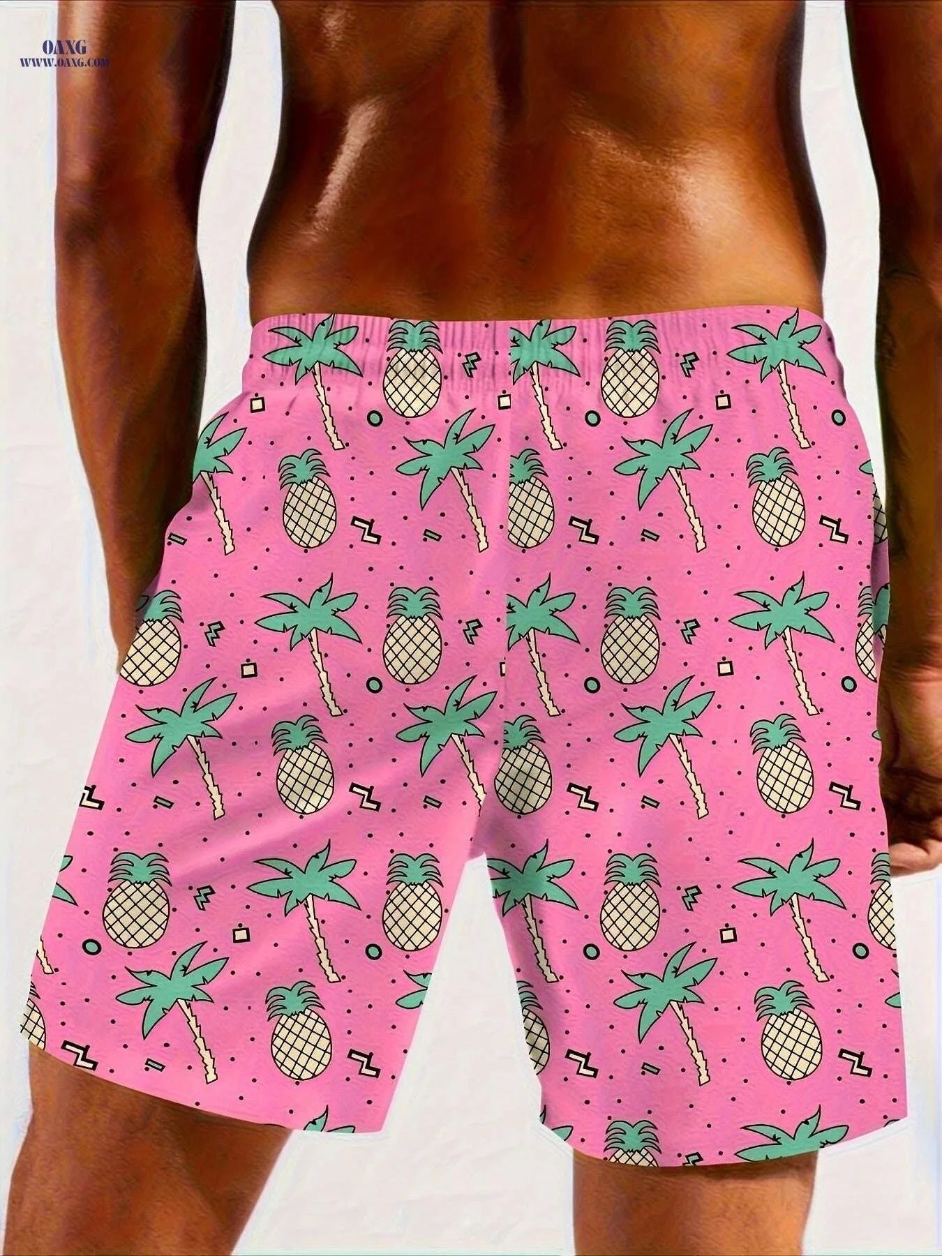 Pink Pineapple Beach Shorts - Anti-See-Through, Casual Fit   OAXG 【Red】 / S
