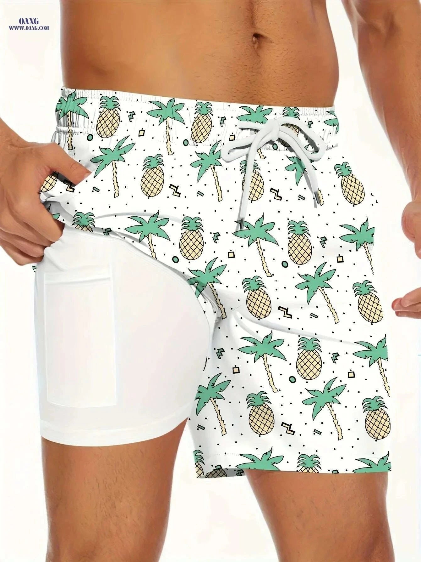 Pink Pineapple Beach Shorts - Anti-See-Through, Casual Fit   OAXG 【Red】 / S