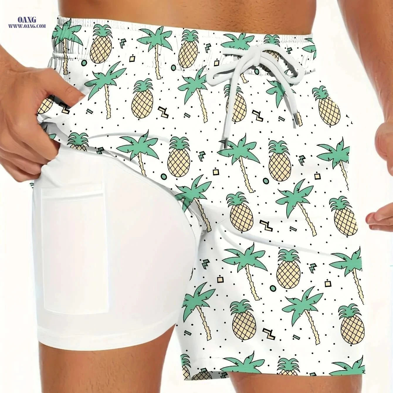 Pink Pineapple Beach Shorts - Anti-See-Through, Casual Fit   OAXG 【Red】 / S