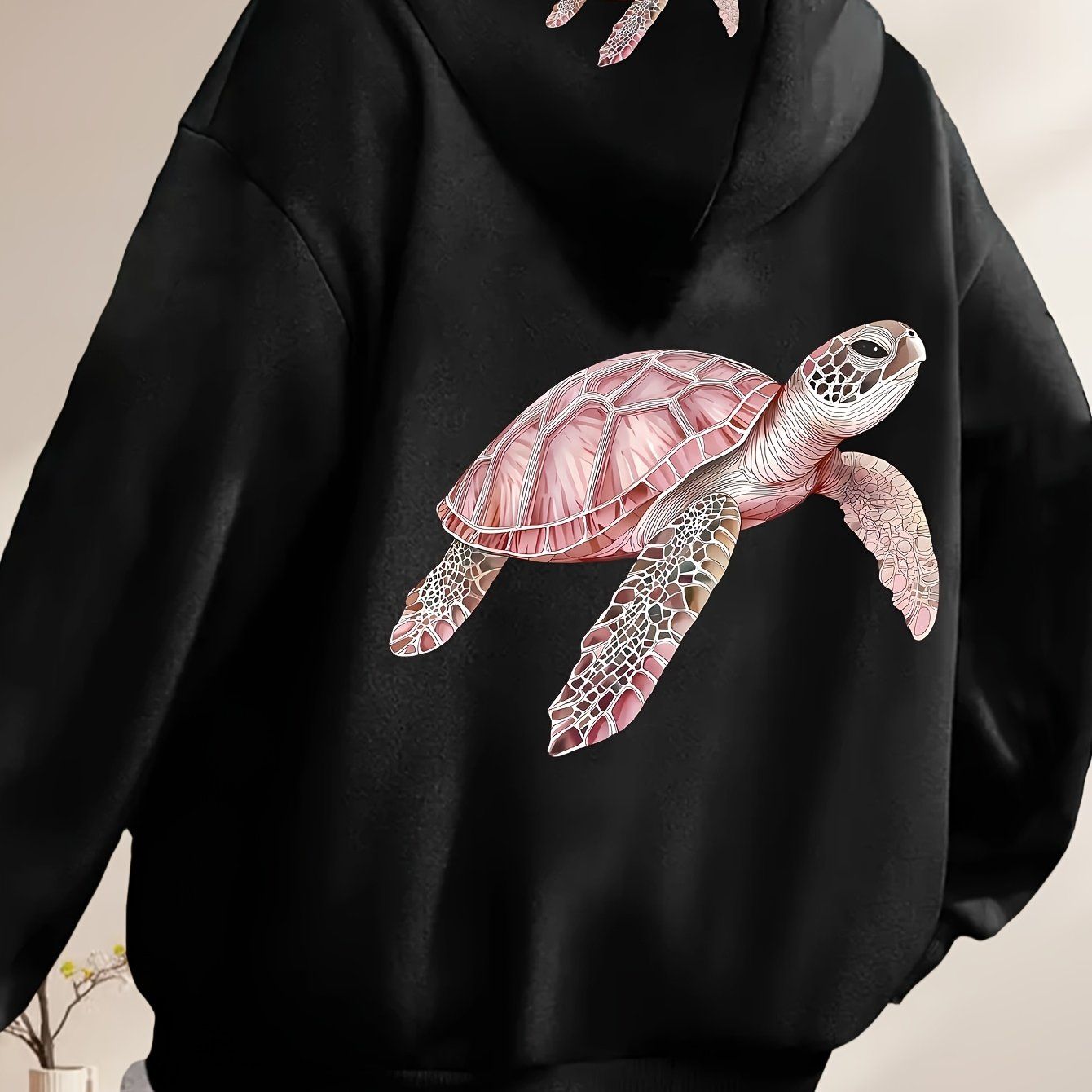 Pink Sea Turtle Art Dual-Pattern Print - Y2K Casual Style Zip-Up Hoodie - Stylish and Comfortable Zip-Up Jacket with Pockets - Casual Sportswear for Spring, Autumn, and Winter | Fashionable Casual Jacket | Comfortable Fabric   OAXG Grey / S