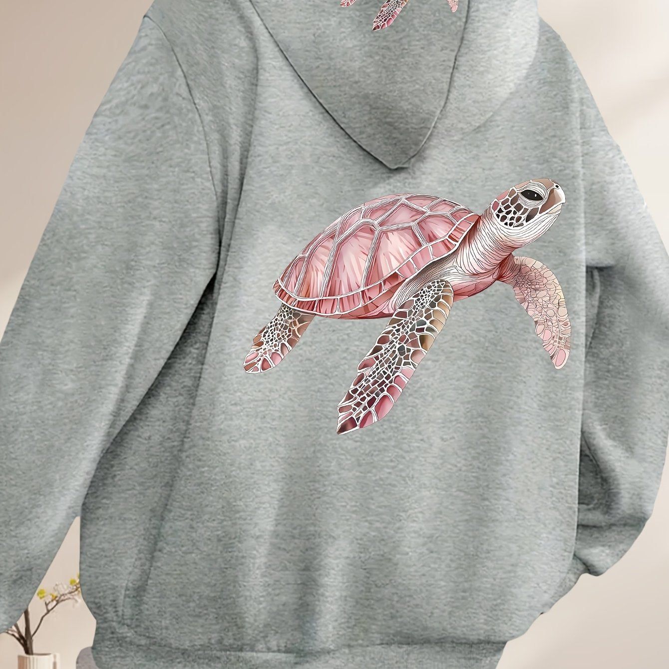 Pink Sea Turtle Art Dual-Pattern Print - Y2K Casual Style Zip-Up Hoodie - Stylish and Comfortable Zip-Up Jacket with Pockets - Casual Sportswear for Spring, Autumn, and Winter | Fashionable Casual Jacket | Comfortable Fabric   OAXG Grey / S