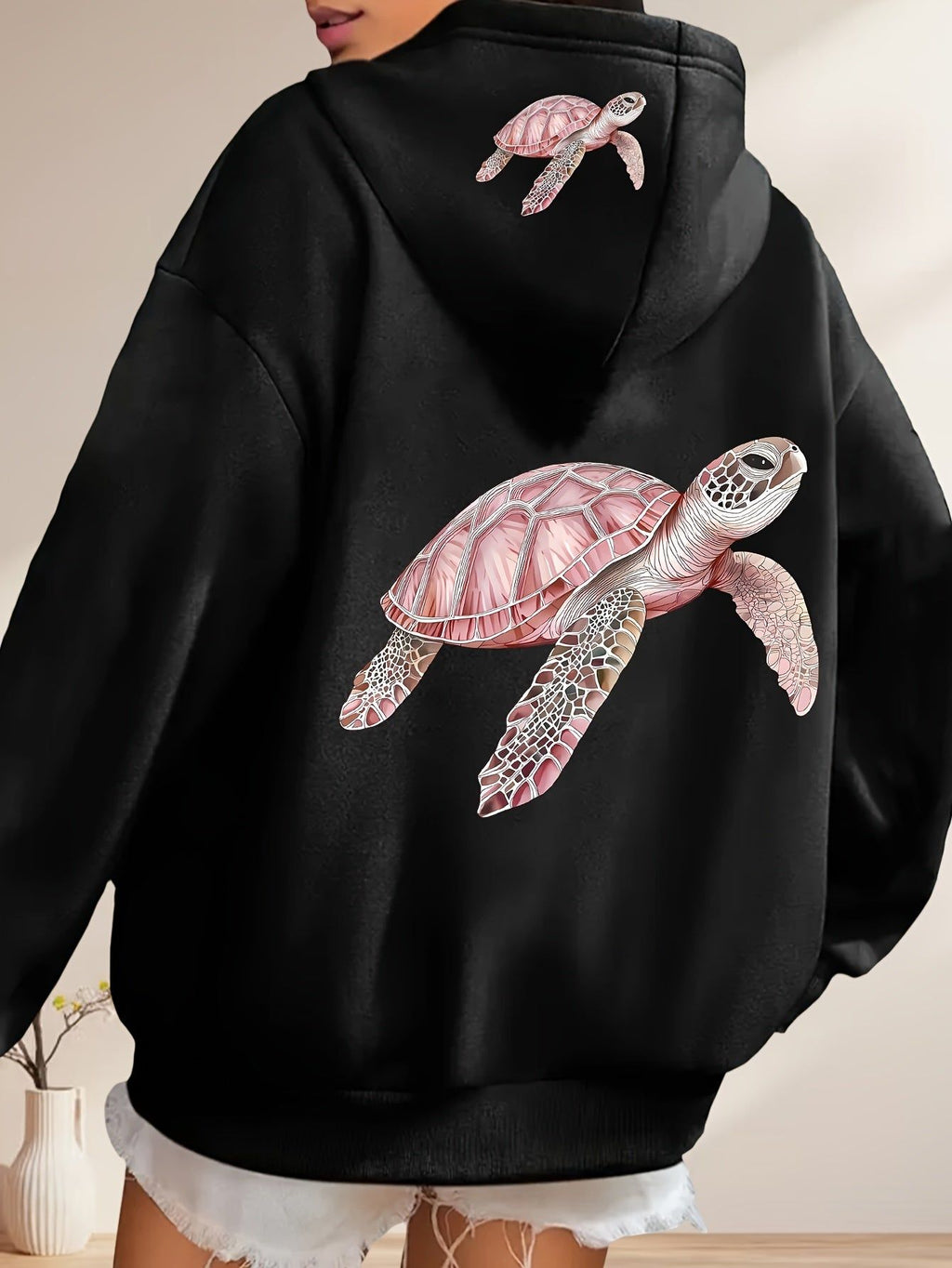 Pink Sea Turtle Art Dual-Pattern Print - Y2K Casual Style Zip-Up Hoodie - Stylish and Comfortable Zip-Up Jacket with Pockets - Casual Sportswear for Spring, Autumn, and Winter | Fashionable Casual Jacket | Comfortable Fabric   OAXG Grey / S