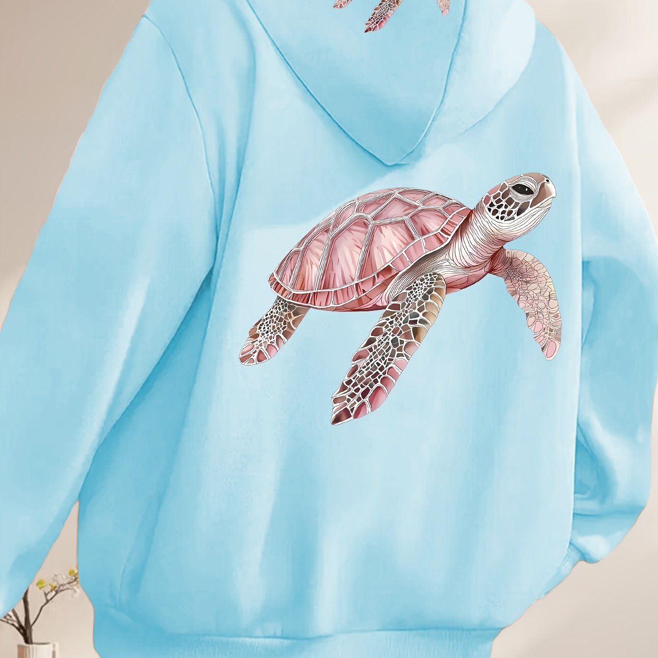 Pink Sea Turtle Art Dual-Pattern Print - Y2K Casual Style Zip-Up Hoodie - Stylish and Comfortable Zip-Up Jacket with Pockets - Casual Sportswear for Spring, Autumn, and Winter | Fashionable Casual Jacket | Comfortable Fabric   OAXG Grey / S