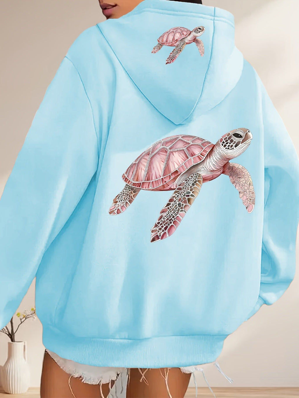 Pink Sea Turtle Art Dual-Pattern Print - Y2K Casual Style Zip-Up Hoodie - Stylish and Comfortable Zip-Up Jacket with Pockets - Casual Sportswear for Spring, Autumn, and Winter | Fashionable Casual Jacket | Comfortable Fabric   OAXG Grey / S