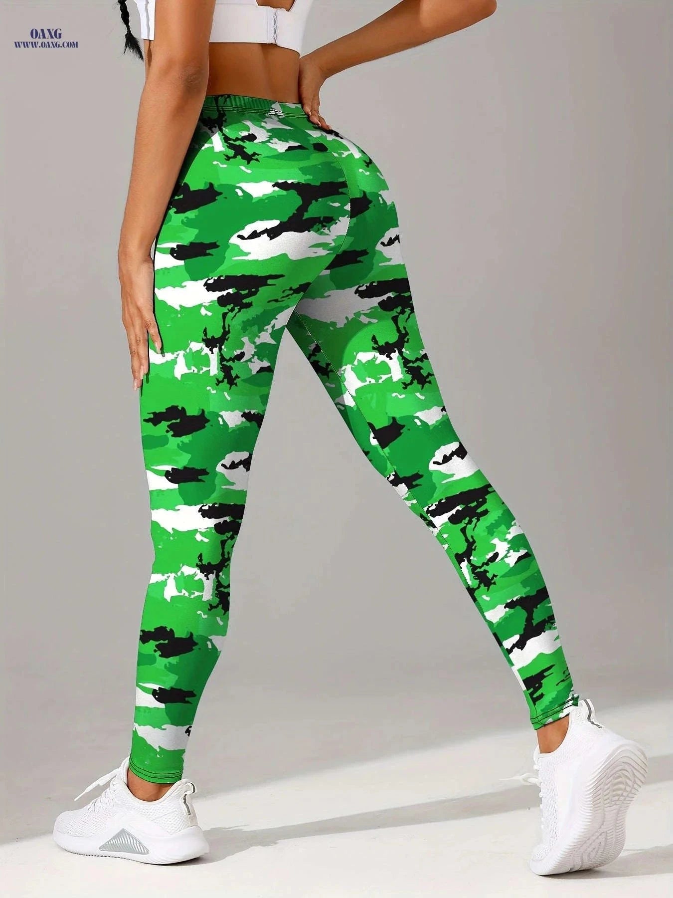 Plaid Camo Print Leggings - Stretchy, Breathable Sports Pants   OAXG Gray Camouflage Print / S