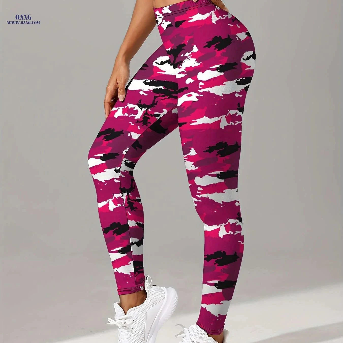 Plaid Camo Print Leggings - Stretchy, Breathable Sports Pants   OAXG Gray Camouflage Print / S