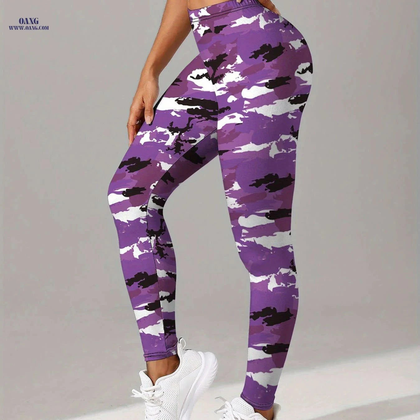 Plaid Camo Print Leggings - Stretchy, Breathable Sports Pants   OAXG Gray Camouflage Print / S
