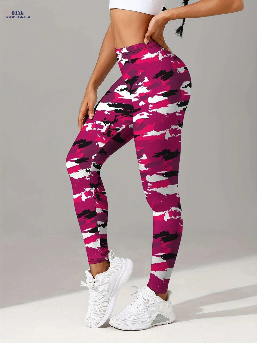 Plaid Camo Print Leggings - Stretchy, Breathable Sports Pants   OAXG Gray Camouflage Print / S