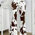 Playful Animal Print Flared Pants - Black & White Cow Design   OAXG 