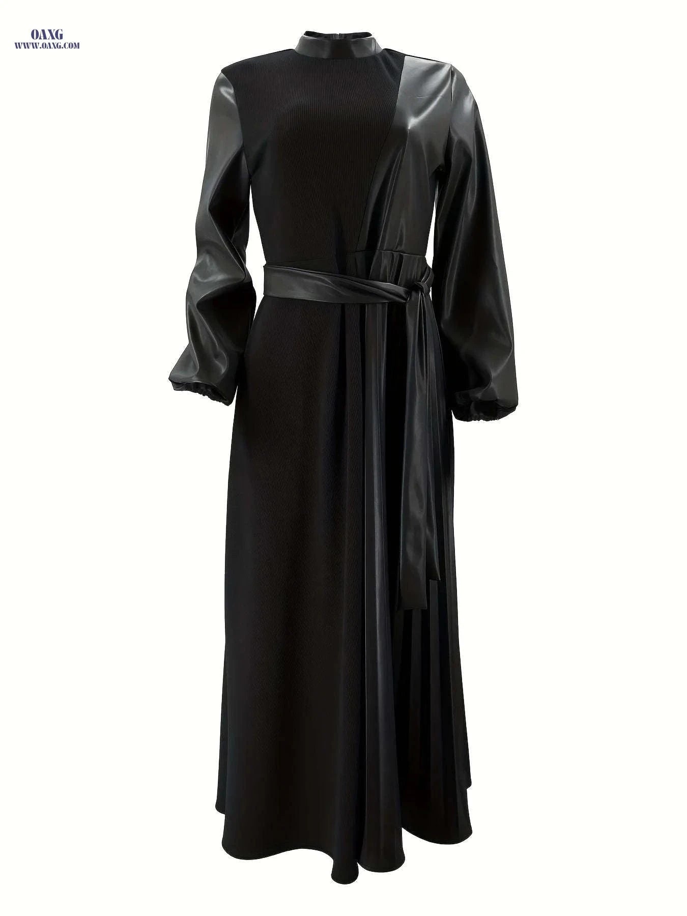 Pleated Long Split Women's Dress - Solid Color Casual Style   OAXG 