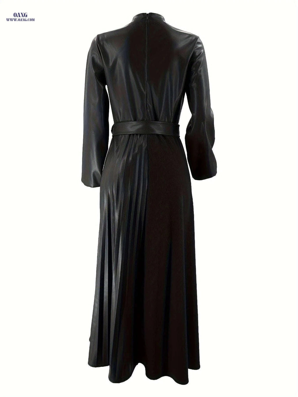 Pleated Long Split Women's Dress - Solid Color Casual Style   OAXG Orange Brown / S