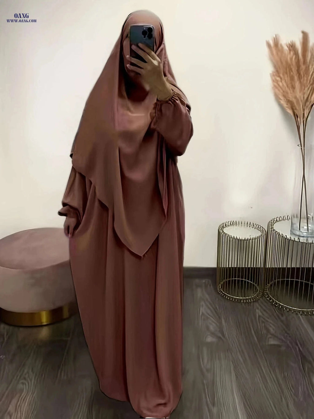 Plus Size Batwing Sleeve Ramadan Abaya Dress Set - Solid Color Elegance   OAXG 