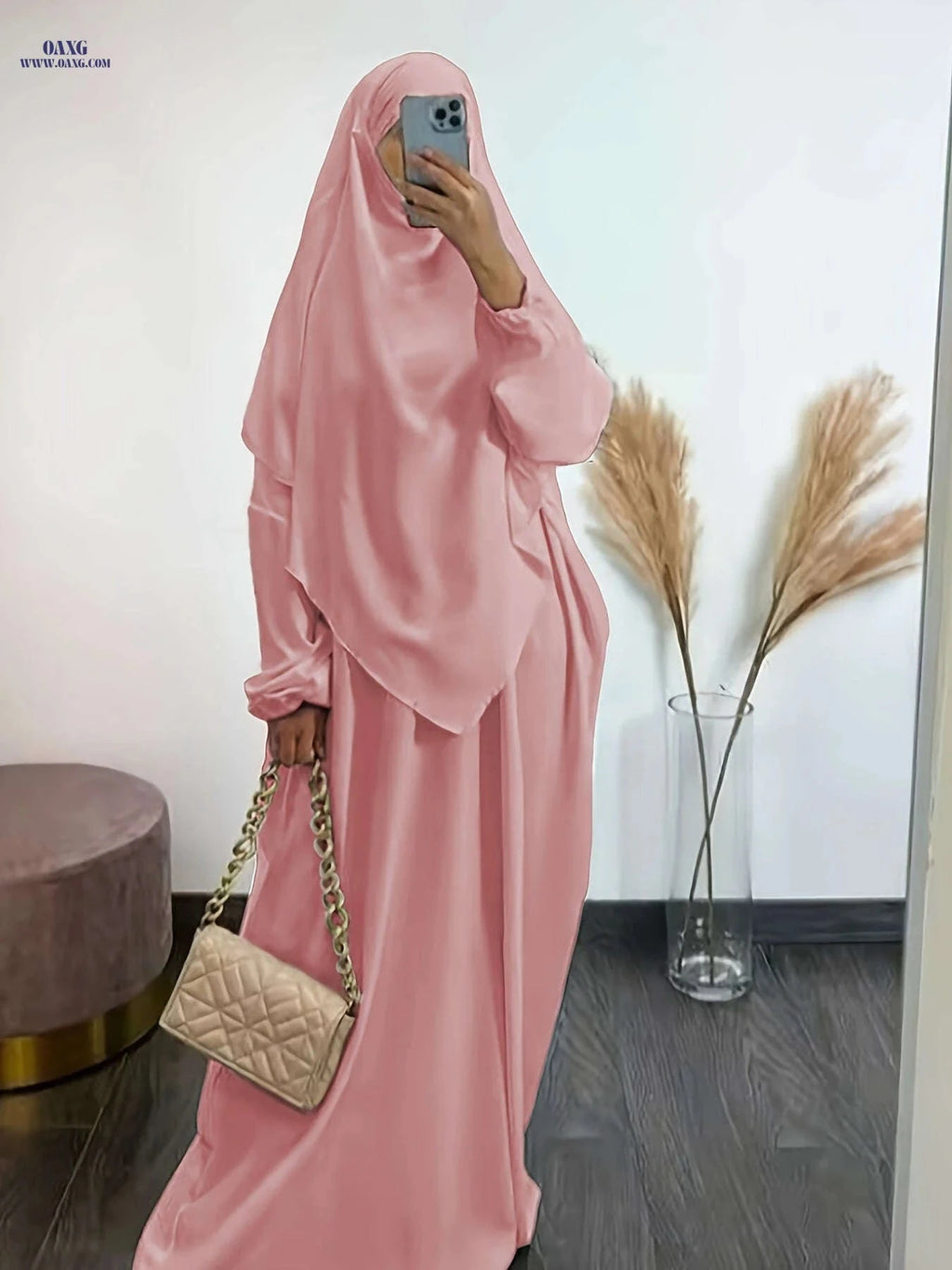 Plus Size Batwing Sleeve Ramadan Abaya Dress Set - Solid Color Elegance   OAXG 