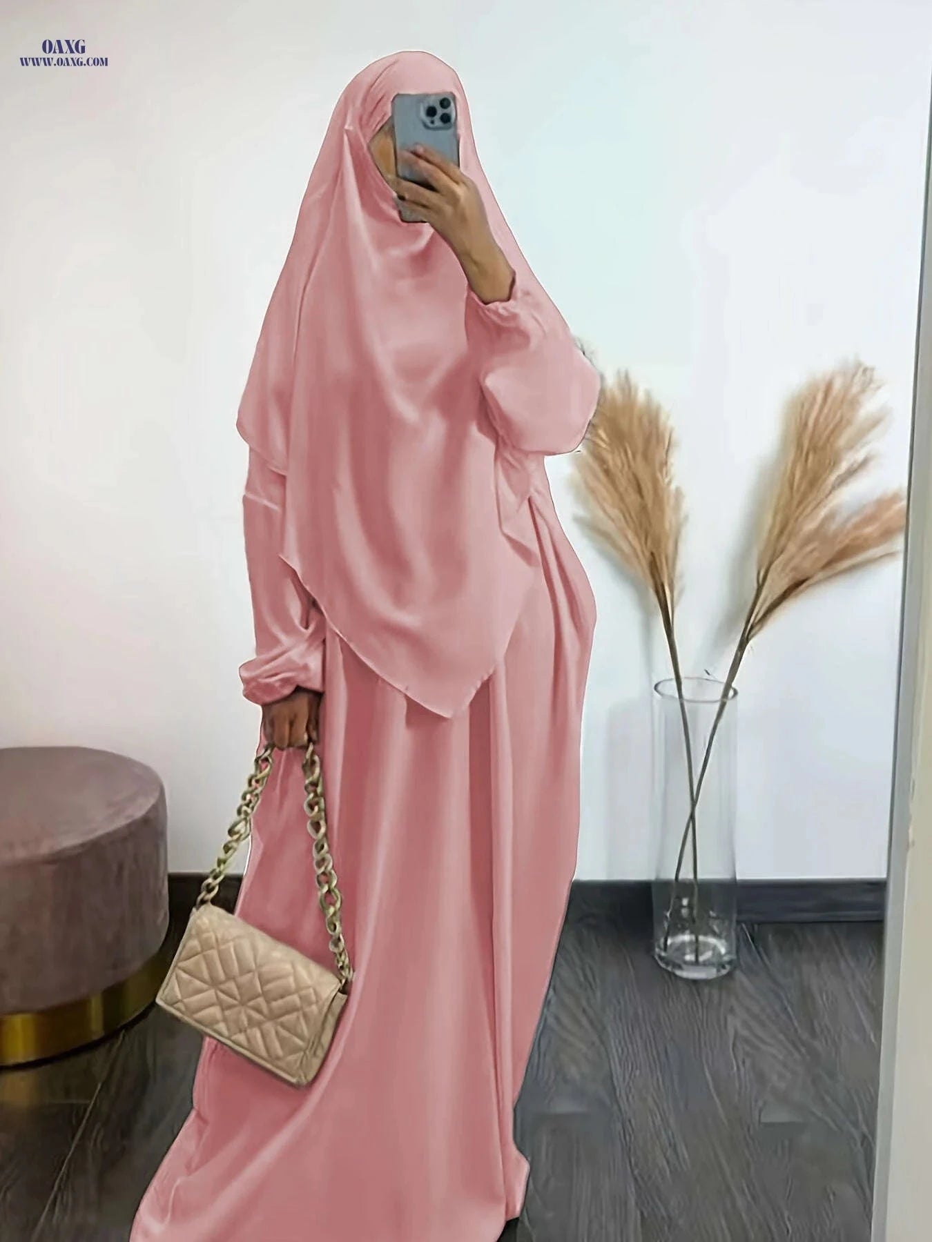 Plus Size Batwing Sleeve Ramadan Abaya Dress Set - Solid Color Elegance   OAXG 