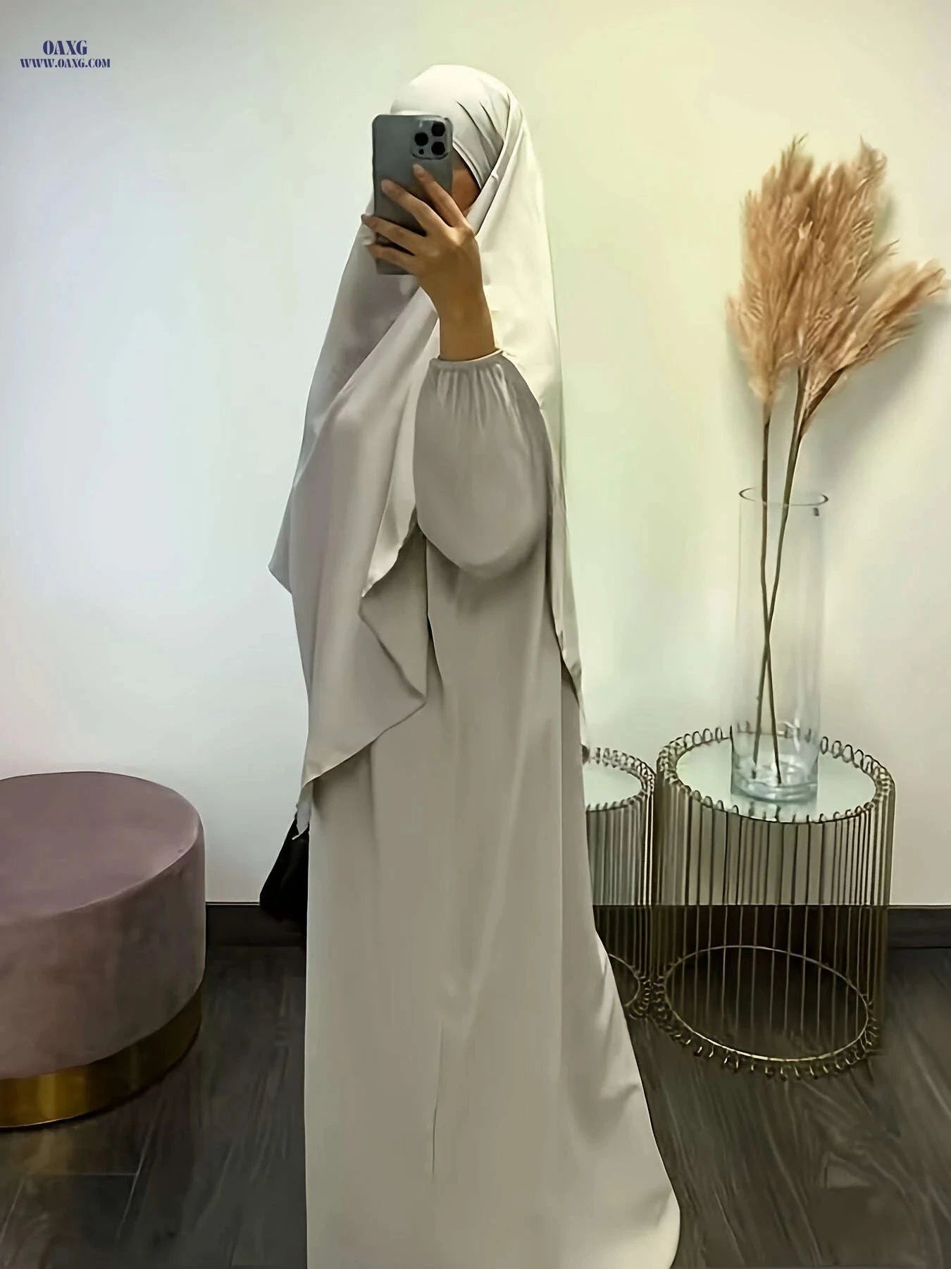 Plus Size Batwing Sleeve Ramadan Abaya Dress Set - Solid Color Elegance   OAXG 