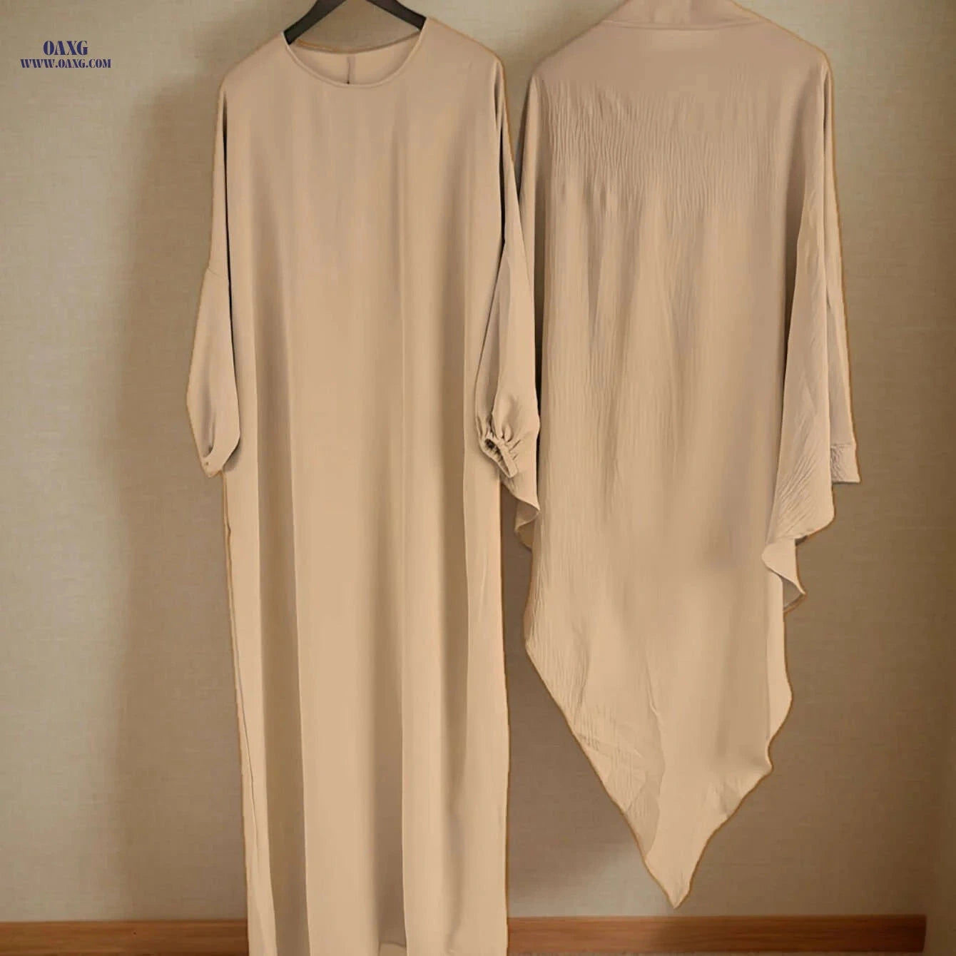 Plus Size Batwing Sleeve Ramadan Abaya Dress Set - Solid Color Elegance   OAXG 
