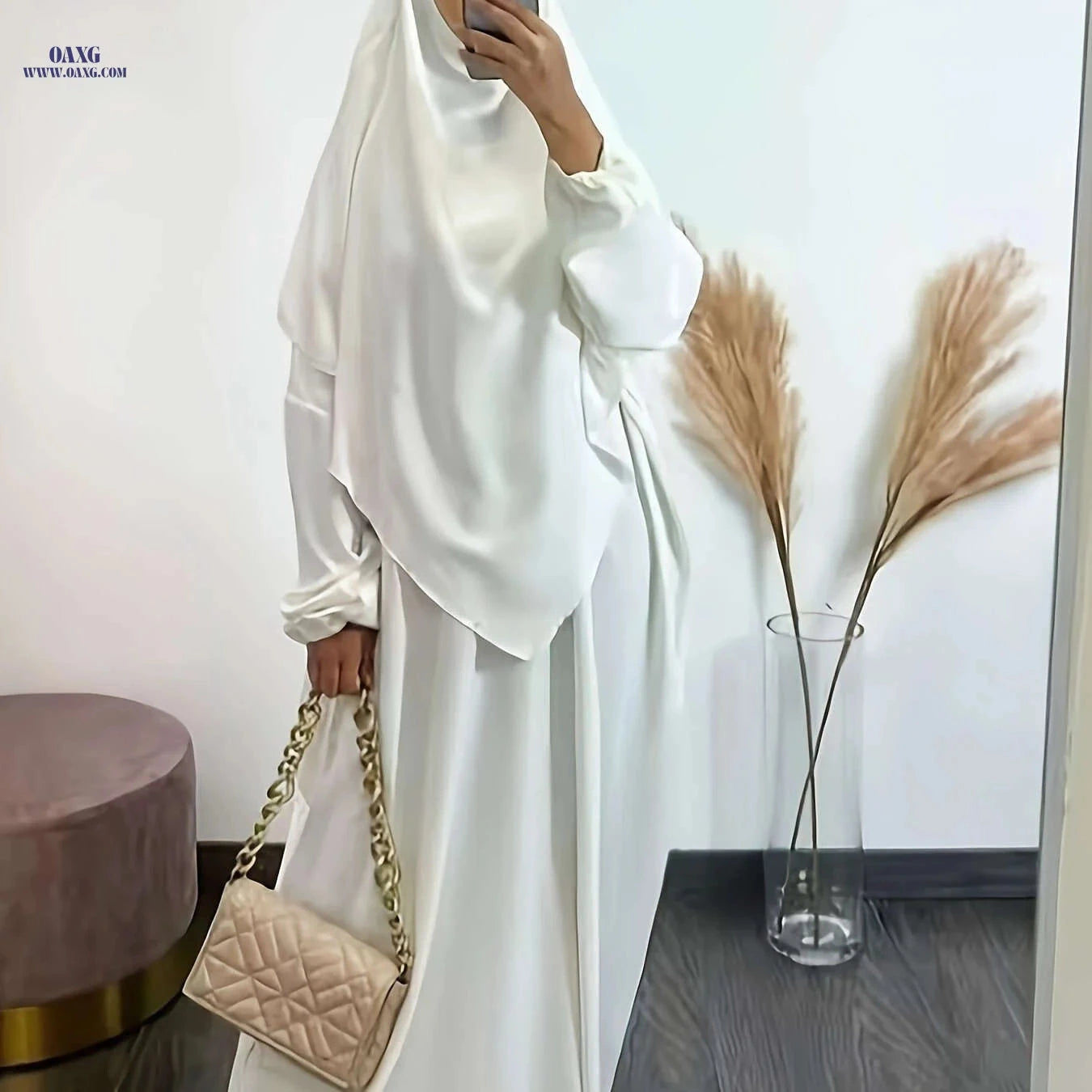 Plus Size Batwing Sleeve Ramadan Abaya Dress Set - Solid Color Elegance   OAXG Black / One-size