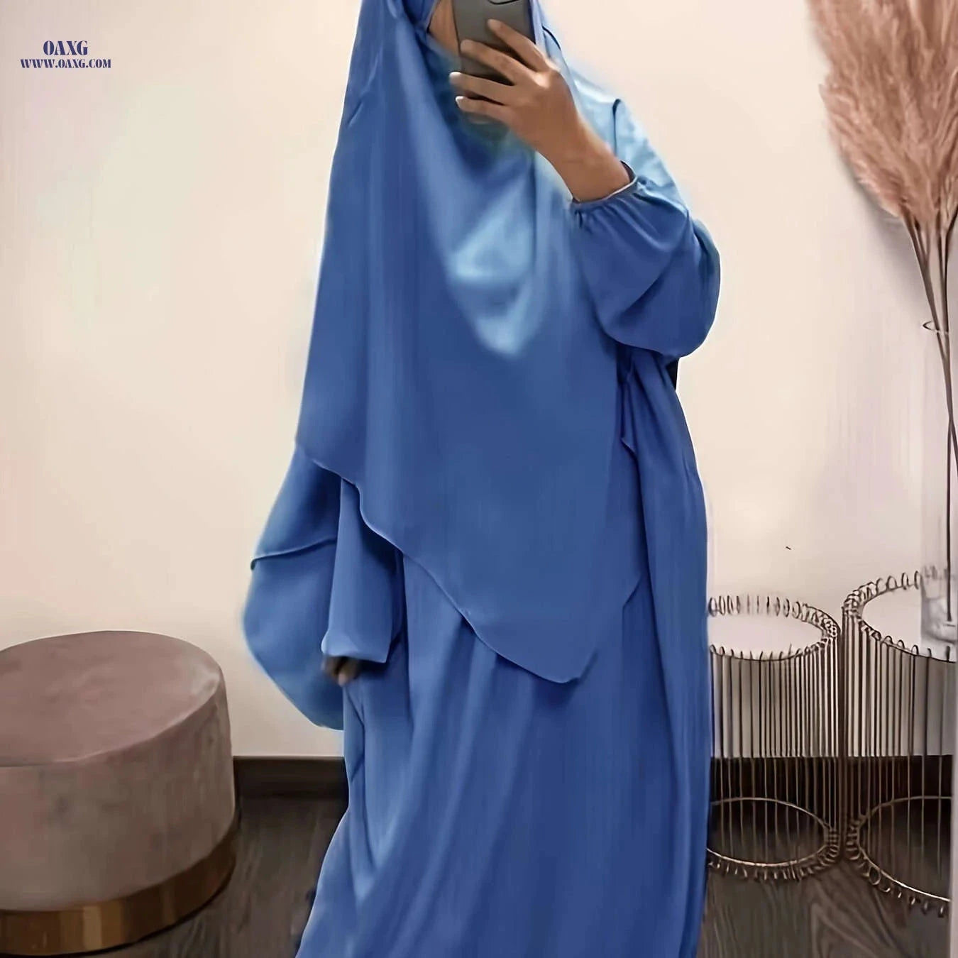 Plus Size Batwing Sleeve Ramadan Abaya Dress Set - Solid Color Elegance   OAXG Black / One-size