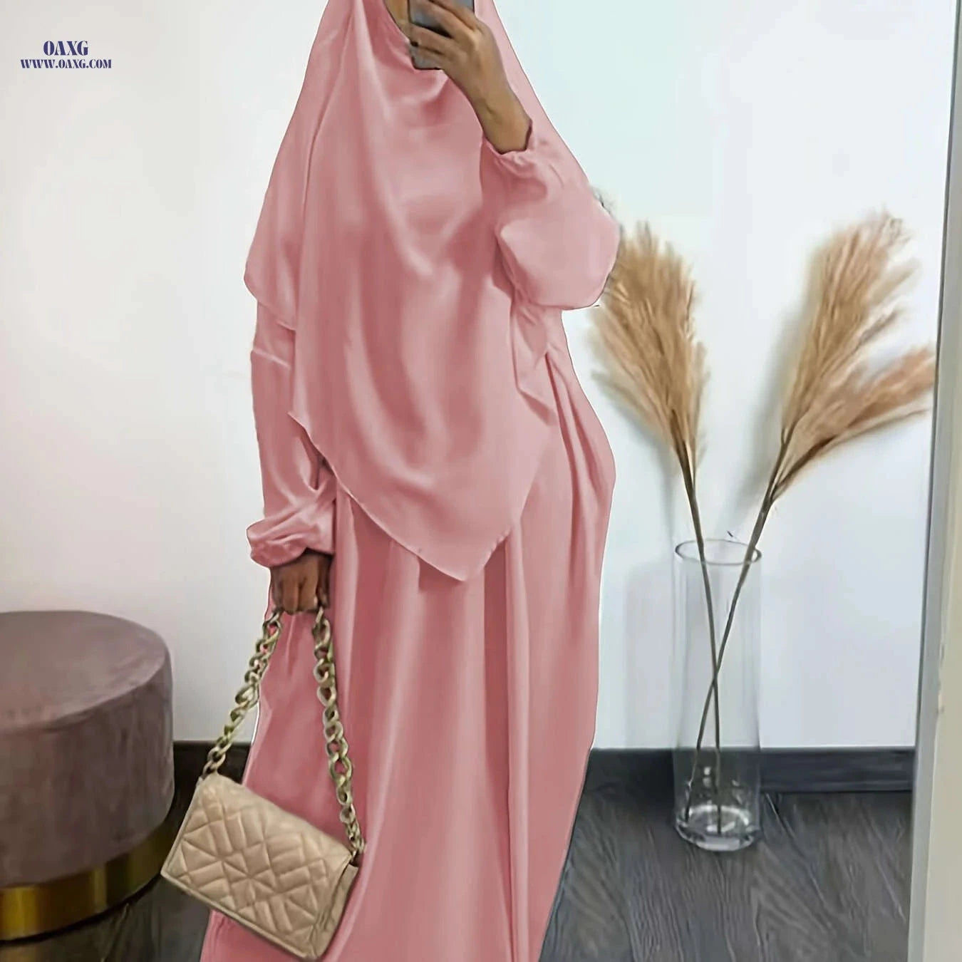 Plus Size Batwing Sleeve Ramadan Abaya Dress Set - Solid Color Elegance   OAXG Black / One-size