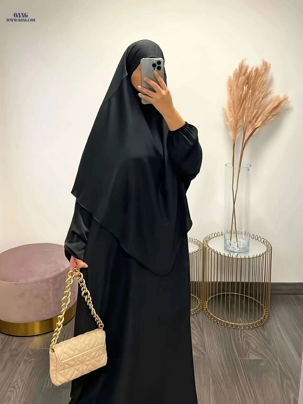 Plus Size Batwing Sleeve Ramadan Abaya Dress Set - Solid Color Elegance   OAXG 