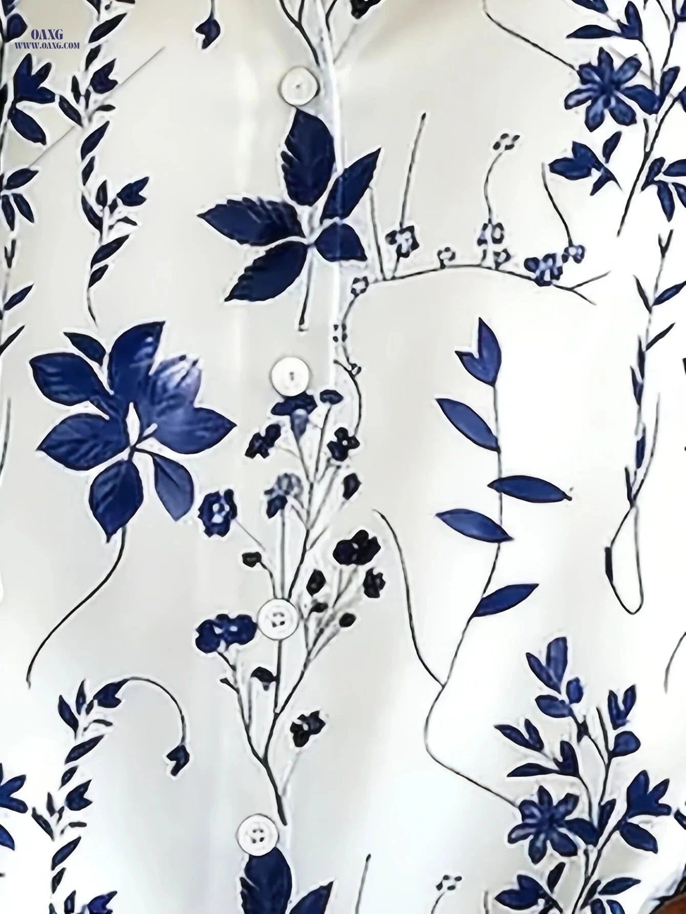 Plus-Size Floral Print Button-Up Blouse - Short Sleeve Casual Style   OAXG White / S
