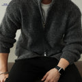 Plus Size Men's Knitted Cardigan - Soft Velvet Zip Up Jacket   OAXG 