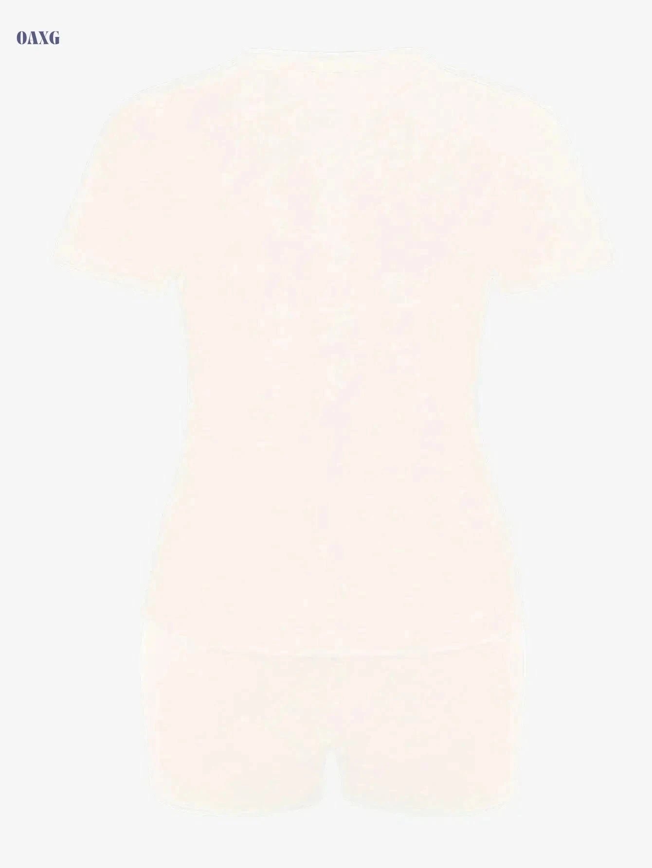 Plus-Size Women's Sports Two-Piece Set - Round Neck, Short Sleeve   OAXG White / S