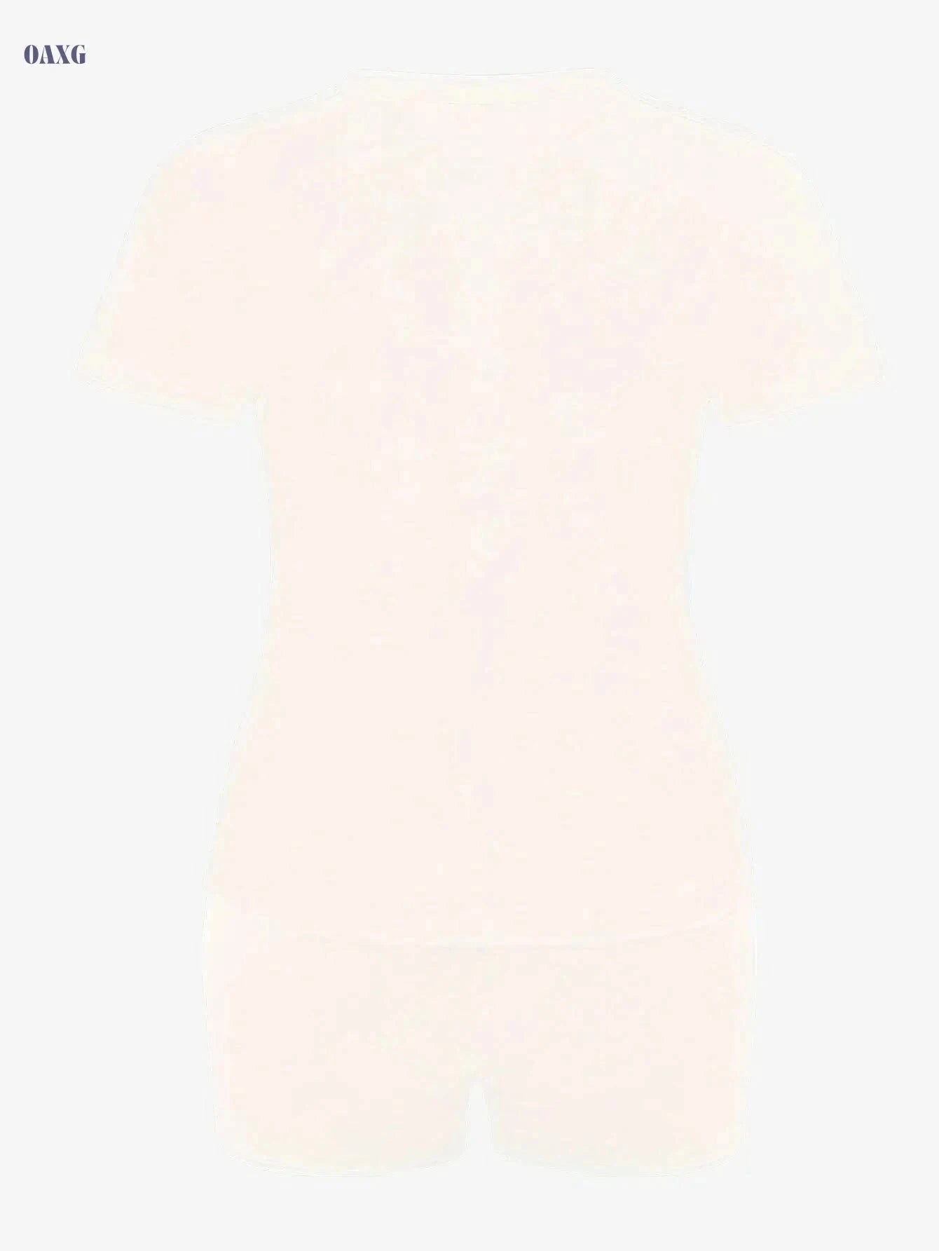 Plus-Size Women's Sports Two-Piece Set - Round Neck, Short Sleeve   OAXG White / S