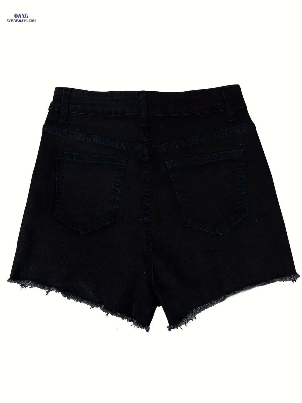 PRAVAVA Solid Black Women's Denim Stretch Shorts - Frayed Edges   OAXG 