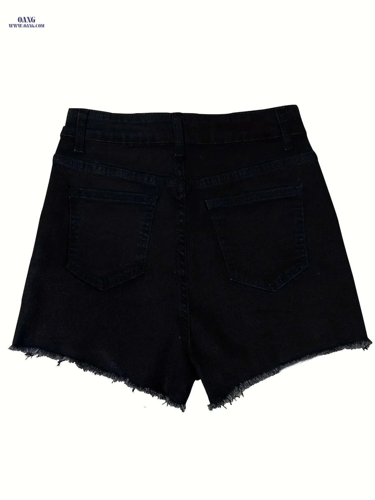 PRAVAVA Solid Black Women's Denim Stretch Shorts - Frayed Edges   OAXG 