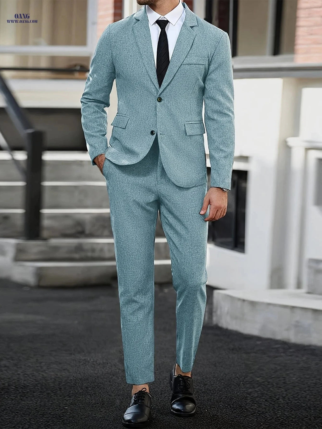 Premium Gentleman's Business Casual Suit Set - 100% Polyester, Solid Color   OAXG 