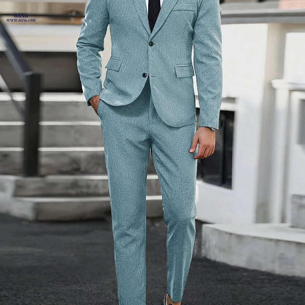 Premium Gentleman's Business Casual Suit Set - 100% Polyester, Solid Color   OAXG 