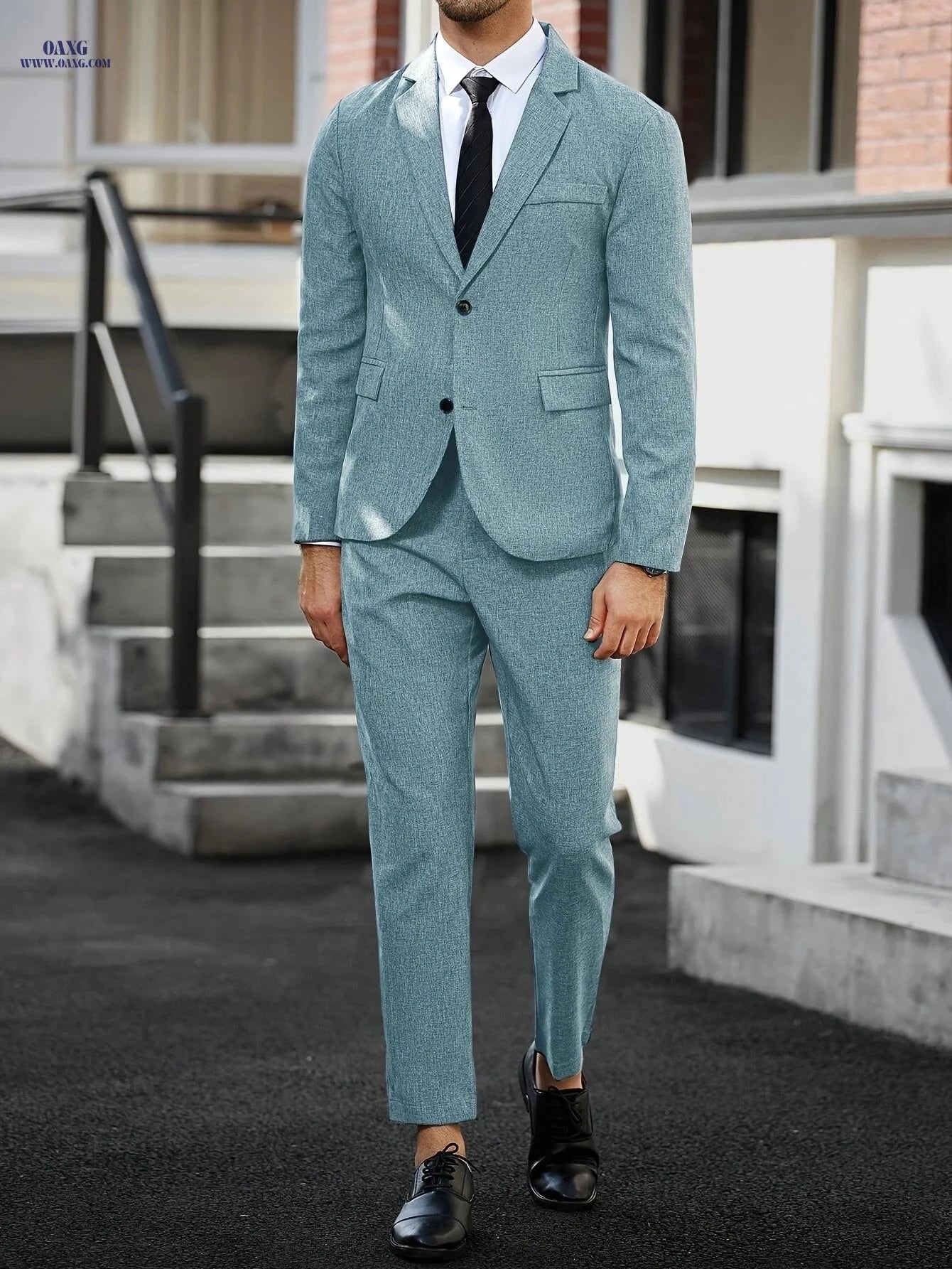 Premium Gentleman's Business Casual Suit Set - 100% Polyester, Solid Color   OAXG Malachite Green / FR XS