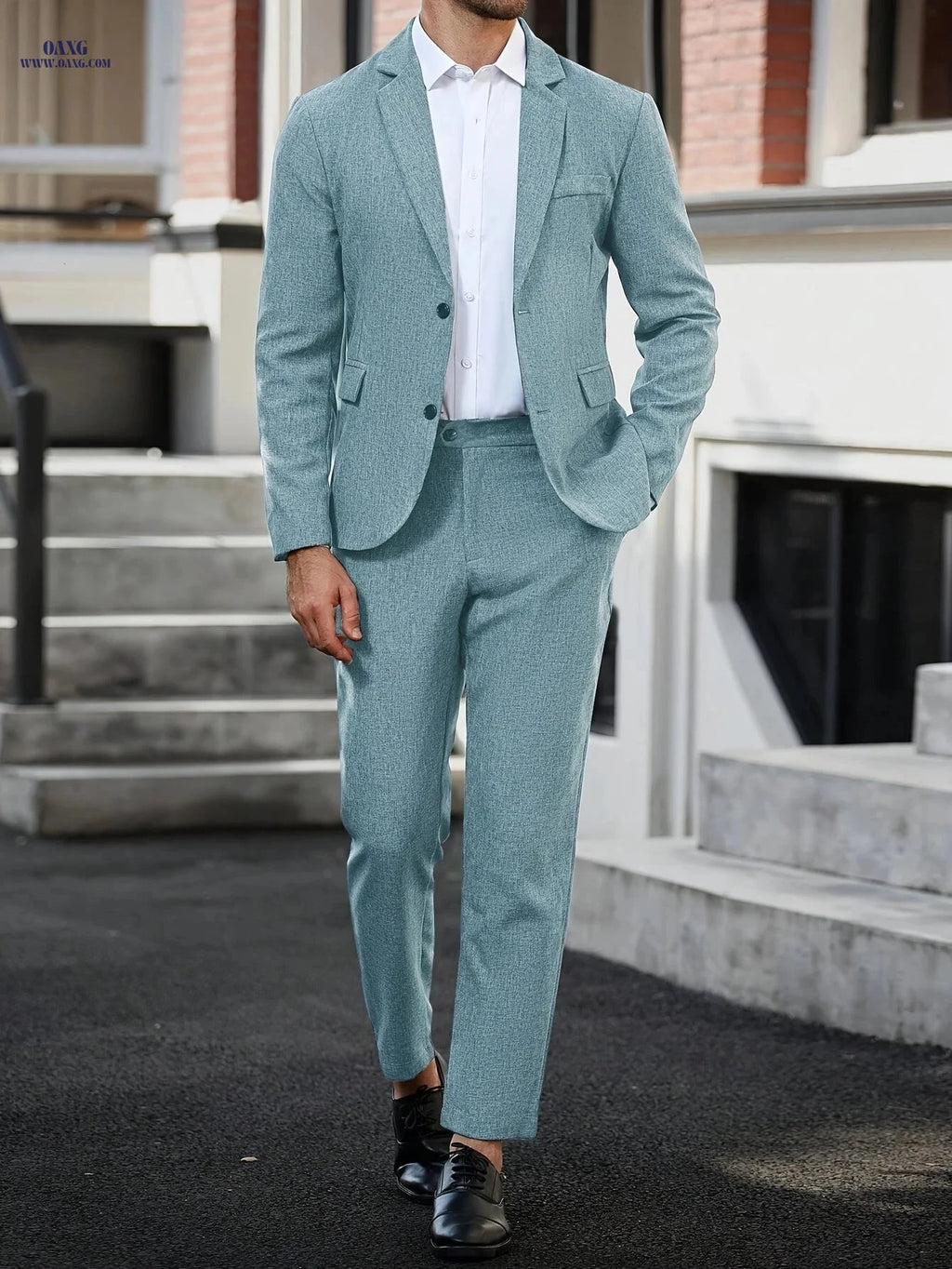 Premium Gentleman's Business Casual Suit Set - 100% Polyester, Solid Color   OAXG Malachite Green / FR XS