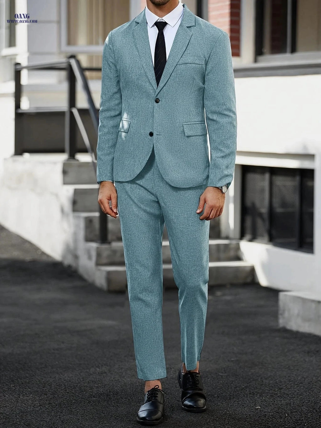 Premium Gentleman's Business Casual Suit Set - 100% Polyester, Solid Color   OAXG Malachite Green / FR XS