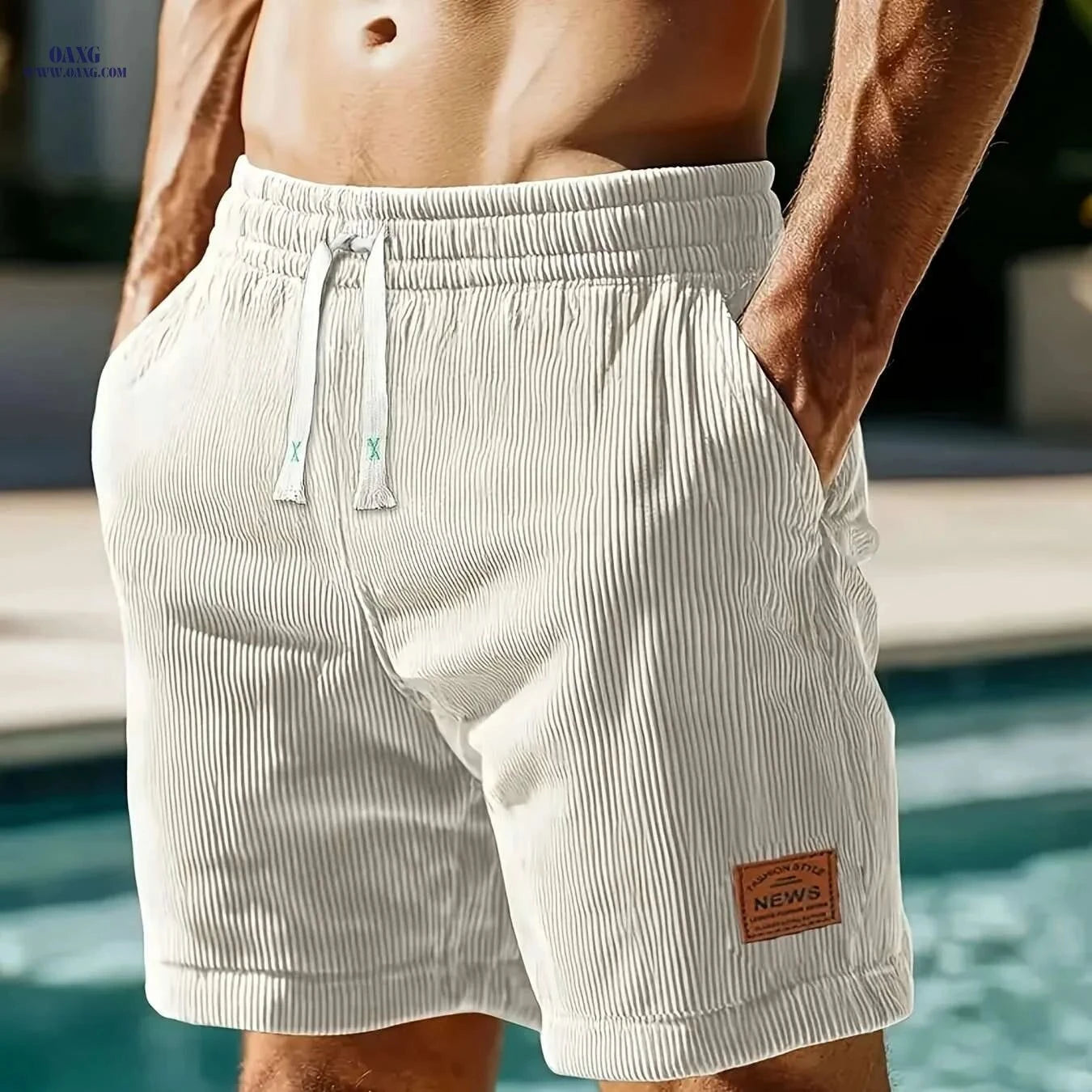 Premium Light Gray Corduroy Shorts - Drawstring, Side Pockets, Summer Wear   OAXG Black / S