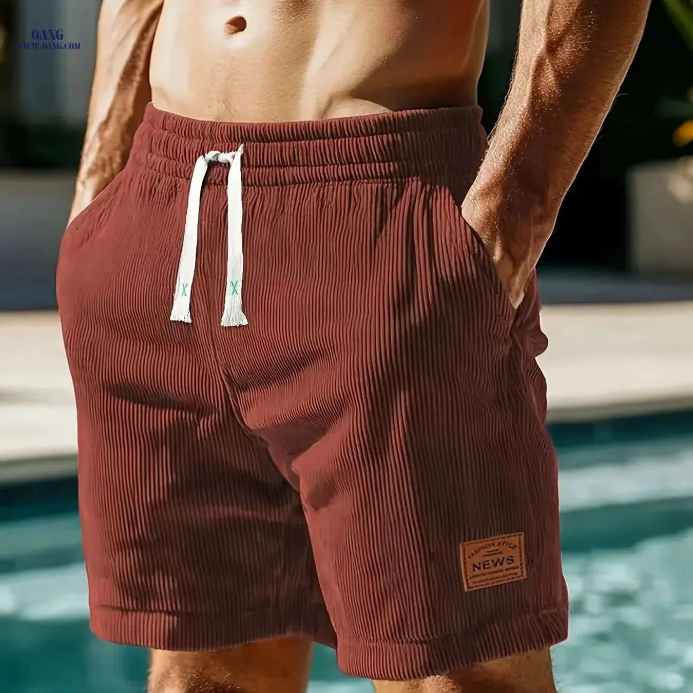 Premium Light Gray Corduroy Shorts - Drawstring, Side Pockets, Summer Wear   OAXG Black / S
