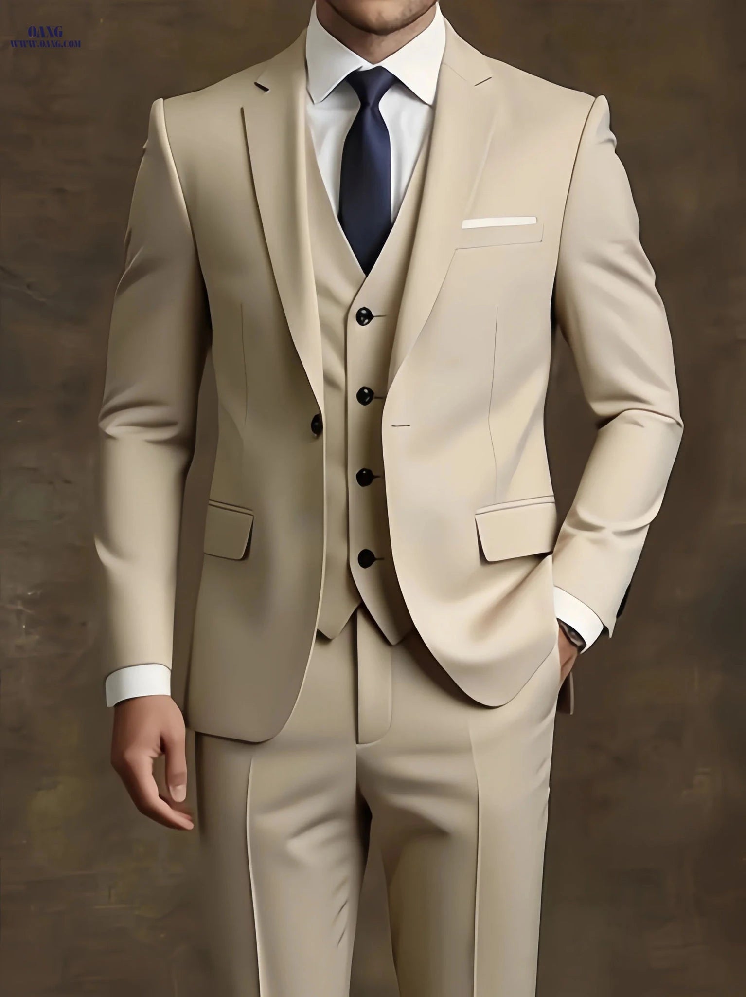 Premium Men's 3pcs Suit - Perfect for Work & Weddings, Solid Color   OAXG Grey / FR XXS