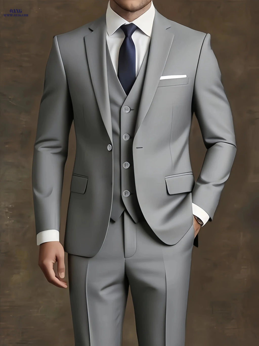 Premium Men's 3pcs Suit - Perfect for Work & Weddings, Solid Color   OAXG Grey / FR XXS