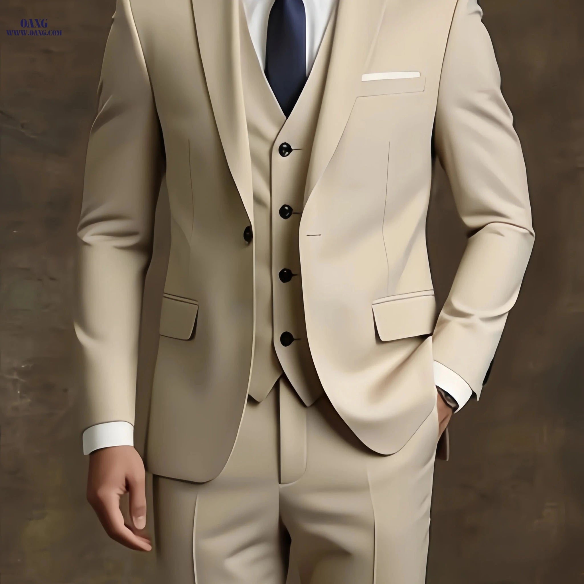 Premium Men's 3pcs Suit - Perfect for Work & Weddings, Solid Color   OAXG 