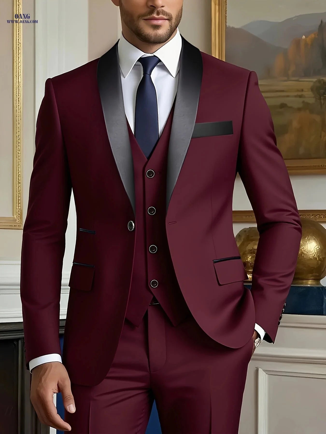 Premium Men’s Three-Piece Suit Set - Ideal for Weddings & Work   OAXG 