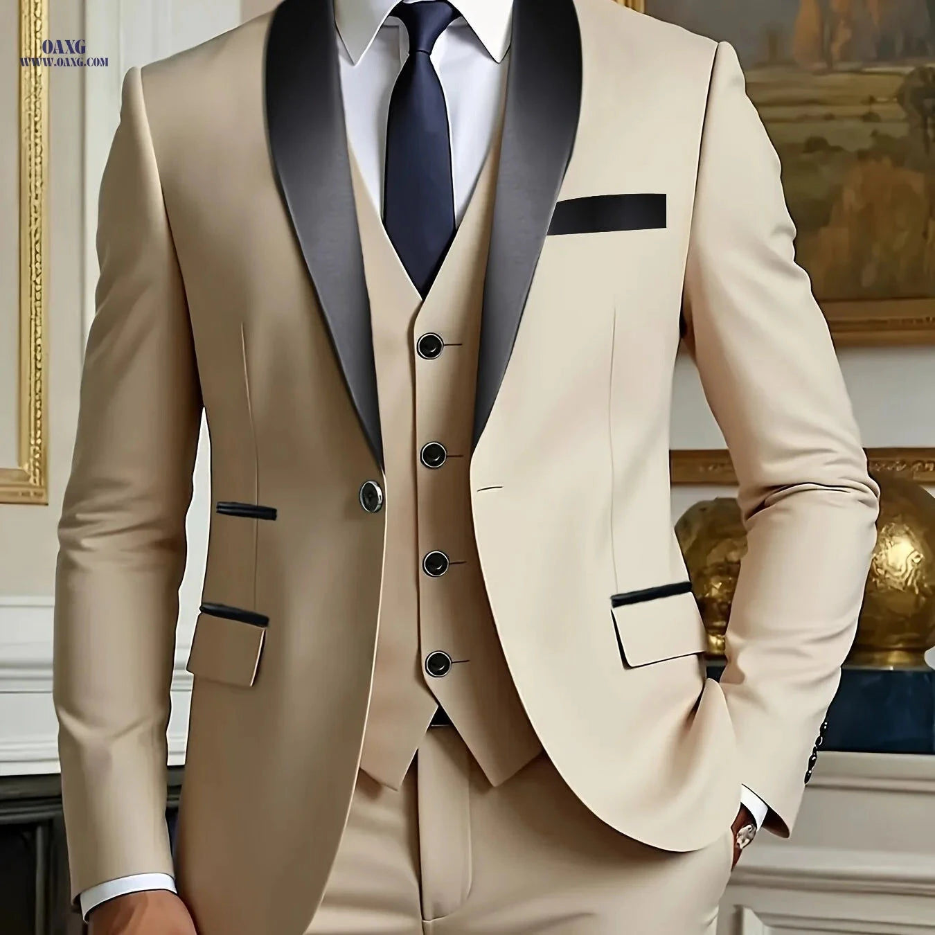 Premium Men’s Three-Piece Suit Set - Ideal for Weddings & Work   OAXG 