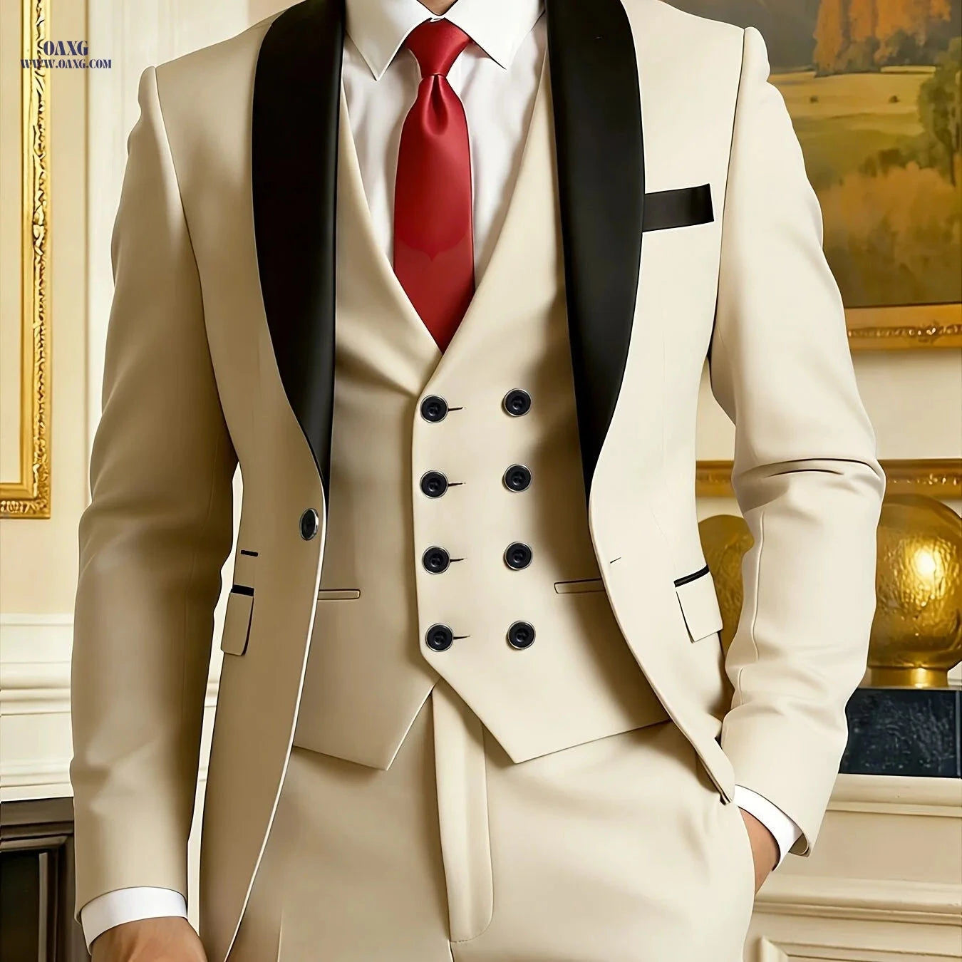 Premium Men’s Three-Piece Suit Set - Ideal for Weddings & Work   OAXG Beige / FR XXS