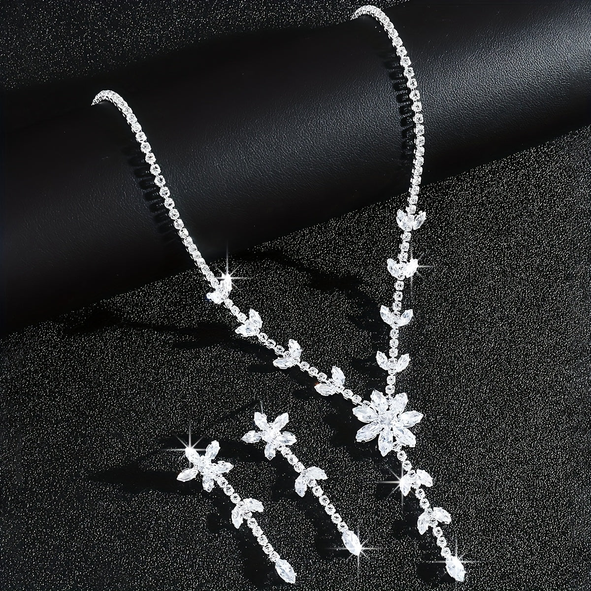 Luxurious And Exquisite Bridal Wedding Jewelry Set Featuring a Camellia Necklace And Earrings Made with Synthetic Zirconia